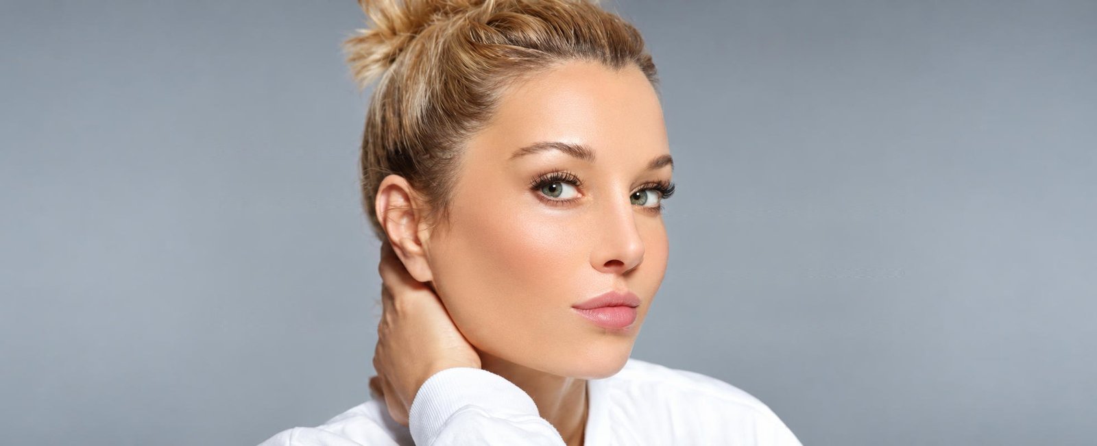 Woman with smooth skin and defined facial contours